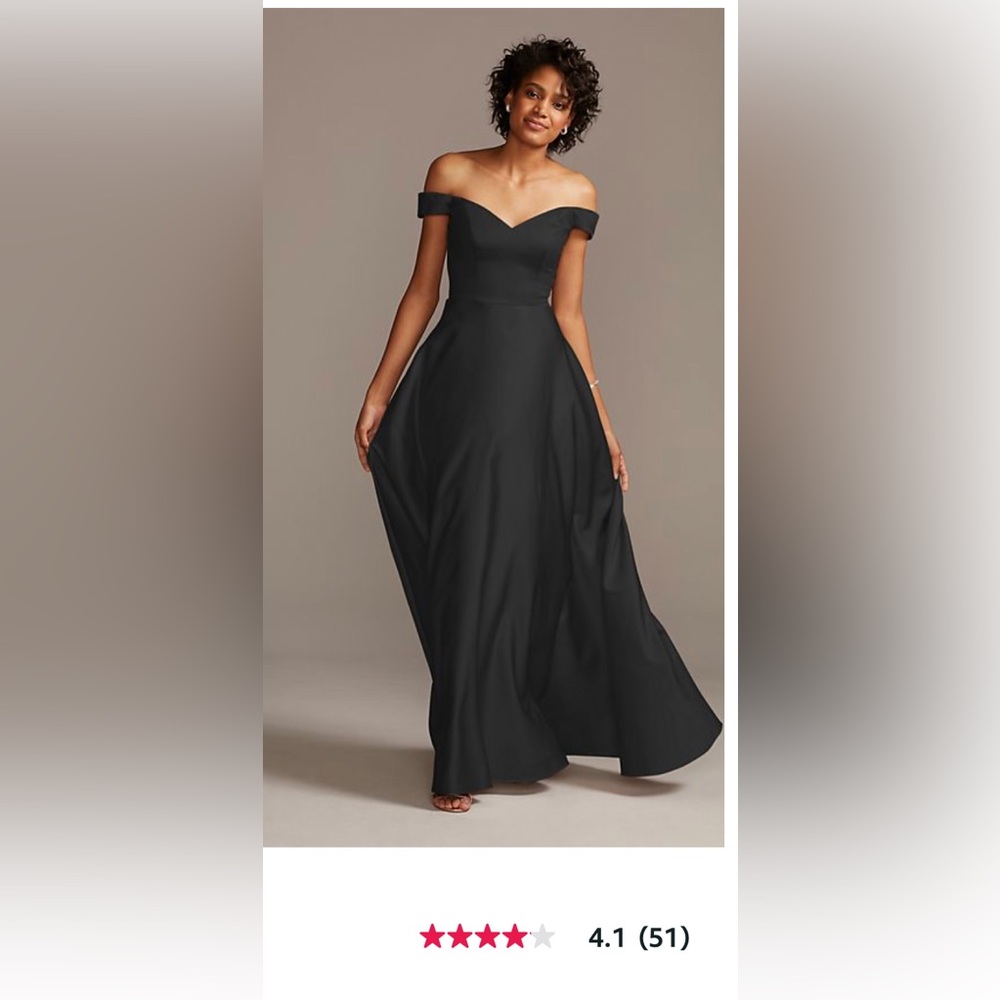 off-shoulder satin a-line bridesmaid dress

Davids bridal